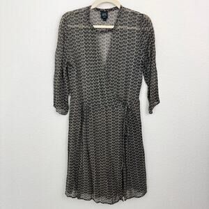 Swildens Womens Wrap Midi Dress Size XS Artsy Floral Flowy Brown